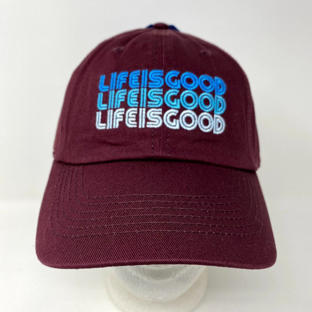 Life Is Good Strapback Hat Cap Beach‎ Golf Relax Maroon Blue Words